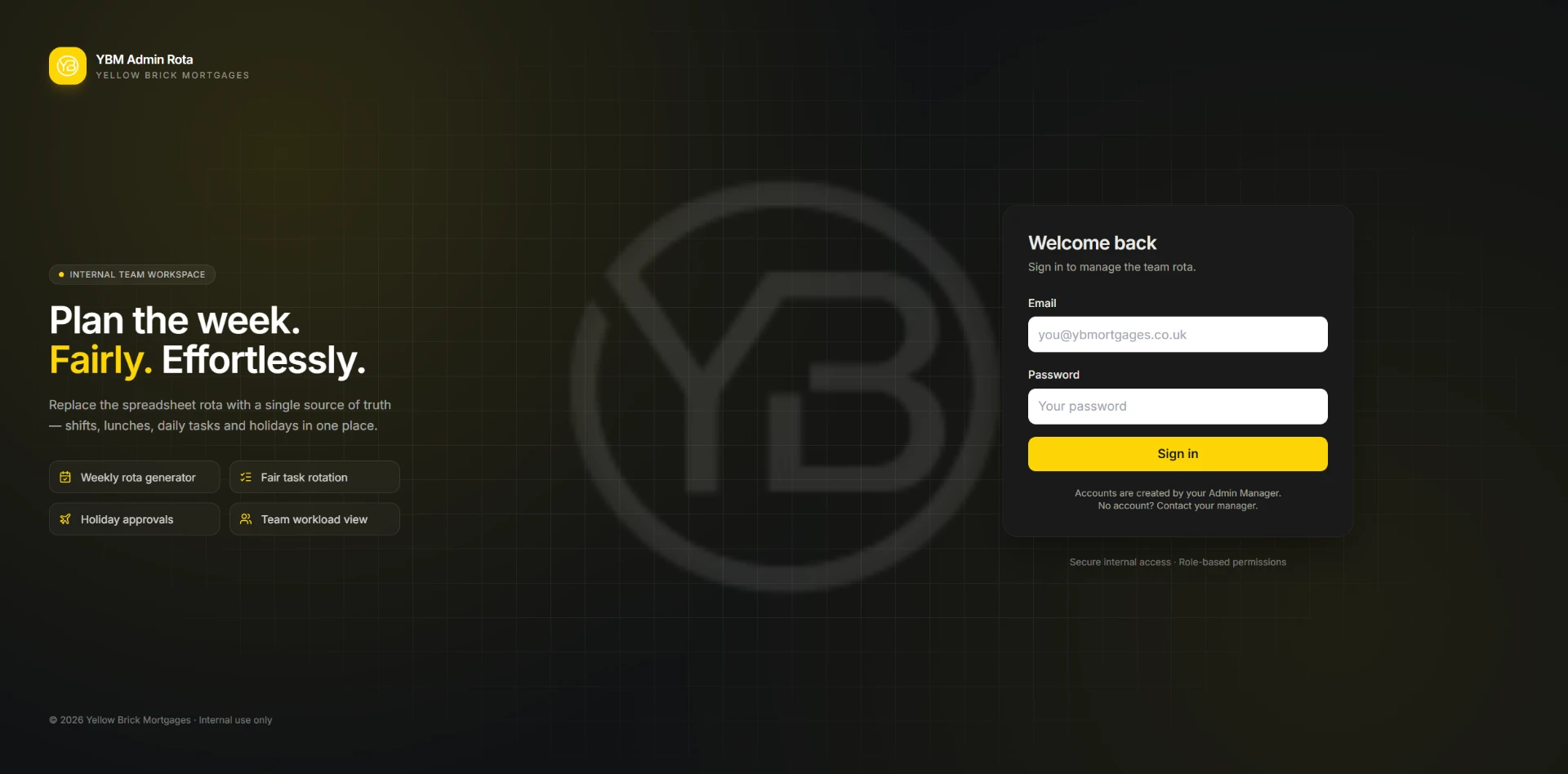 AdminRota sign-in screen